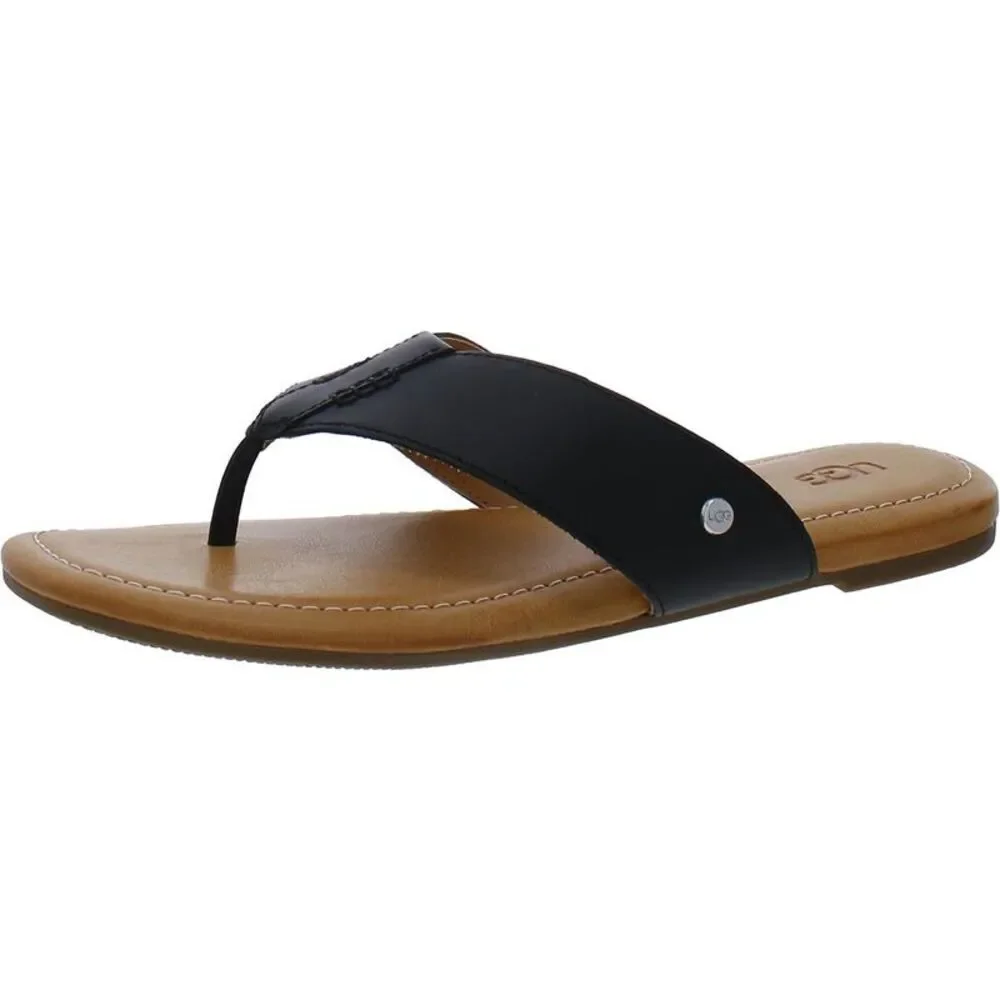 Ugg Womens Carey Flip Black Cushioned Footbed Leather Flip-Flops Shoes NWT